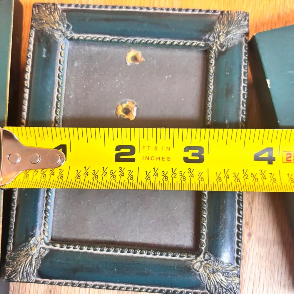 Vintage Style‎ Green Miniature Photo Frame Set Ornate Gold Detail Tabletop 3pc
